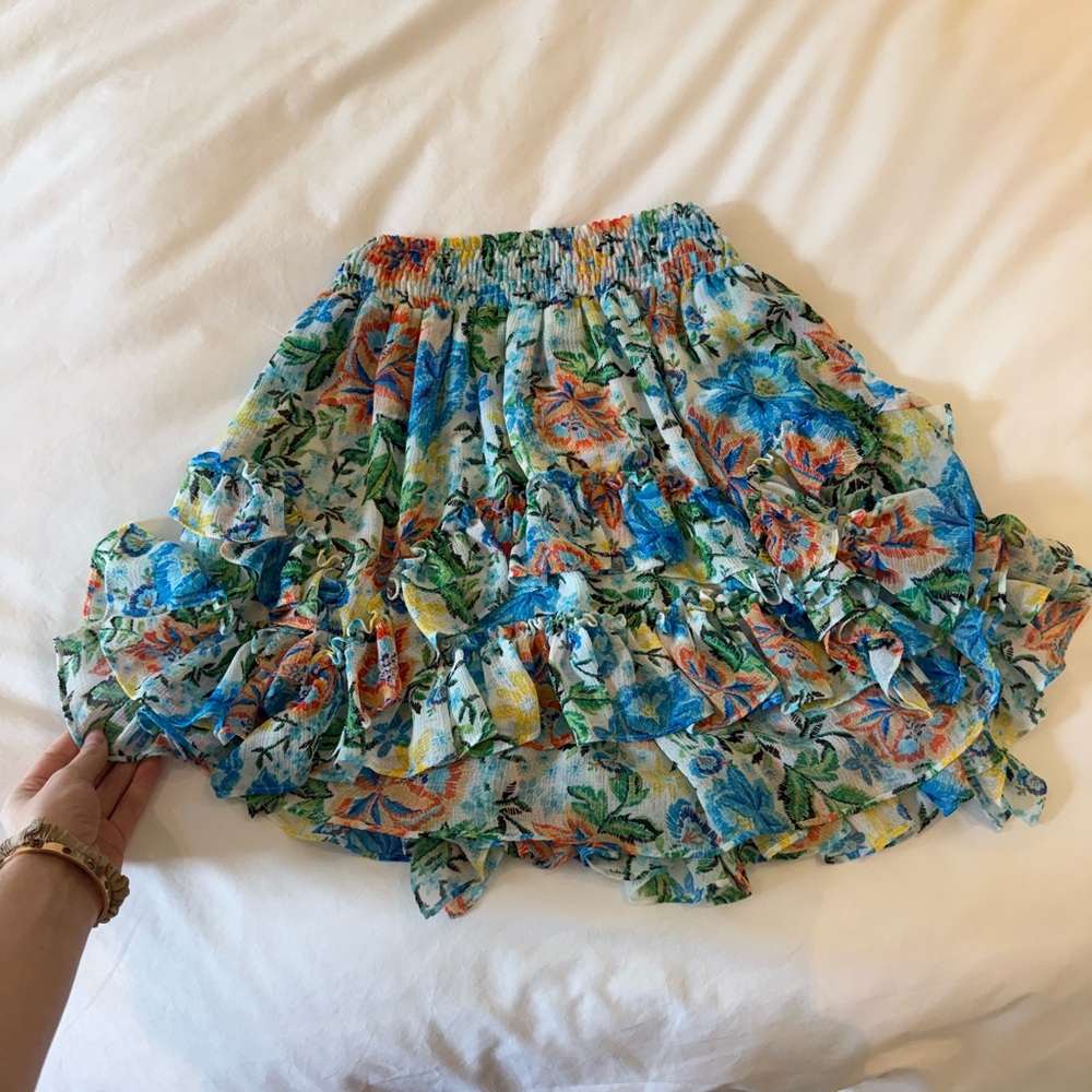 Misa Los Angeles Blue and Orange Floral Mini Skirt